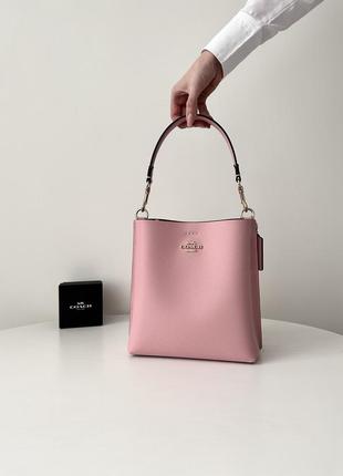 Женская брендовая кожаная сумочка coach mollie bucket bag 22 pink сумка кроссбоди оригинал кожа коач коуч на подарок жене подарок девушке1 фото