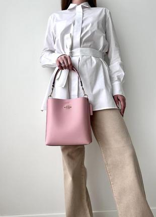 Женская брендовая кожаная сумочка coach mollie bucket bag 22 pink сумка кроссбоди оригинал кожа коач коуч на подарок жене подарок девушке5 фото