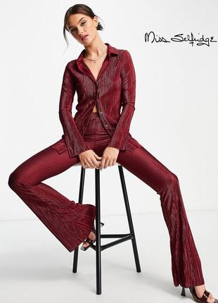 Плісировані штани кльош бордового винного кольору miss selfridge3 фото