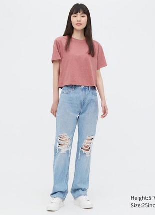 Джинси uniqlo блакитнi distressed straight high-rise jeans