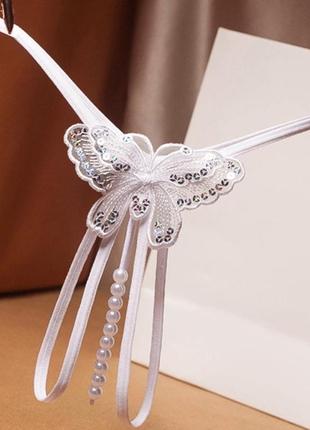 Трусики с бусинами "бабочка", белые. код: а17