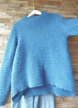 Италия. красивый свитер крупной вязки. оверсайз. цвет темно голубой.7 фото