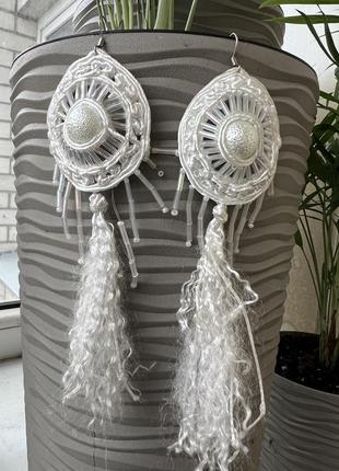 Сережки ручної роботи дизайнерське плетіння3 фото