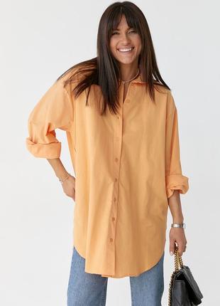 Удлиненная женская оранжевая рубашка с длинным рукавом4 фото