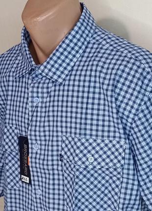 Мужская рубашка большого размера brossard vk-0203 классическая синяя в клетку хлопок, тенниска мужская хлопок7 фото