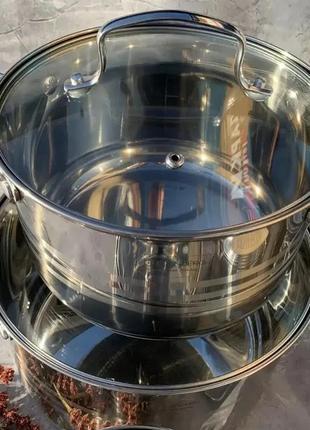 Набір каструль із неіржавкої сталі + ківш edenberg eb-4074 набір кухонного посуду 10 предметів8 фото