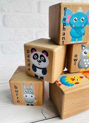 Дитячі дерев'яні кубики із зображеннями тварин зайченя і компанія (комплект 6)6 фото
