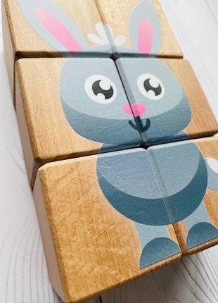 Дитячі дерев'яні кубики із зображеннями тварин зайченя і компанія (комплект 6)5 фото