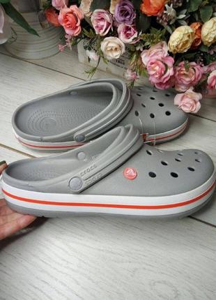 Крокс Shark crocs crocband clog light grey / bright coral 11016 унісекс жіночі чоловічі крокси сабо