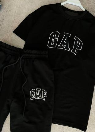 Костюм мужской базовый футболка брюки gap чернний комплект мужской поло-футболка штаны гап черный6 фото