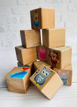 Дитячі дерев'яні кубики із яскравими зображеннями тварин зоопарк-2 (комплект 8)7 фото