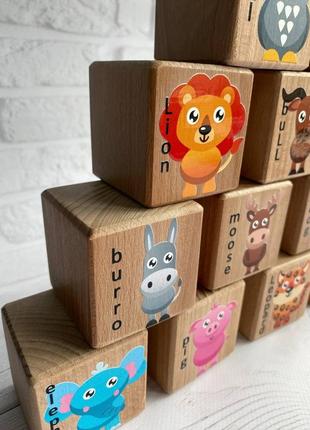 Дитячі дерев'яні кубики із яскравими зображеннями тварин зоопарк-2 (комплект 8)6 фото