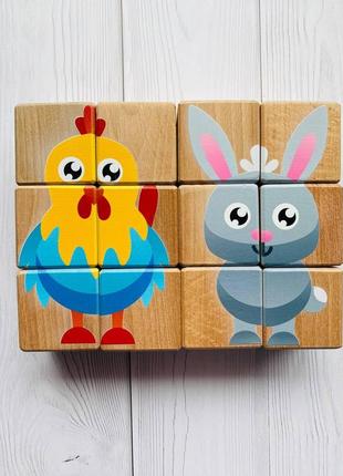 Дитячі дерев'яні кубики із яскравими зображеннями тварин зоопарк-2 (комплект 8)4 фото