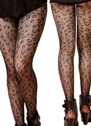 Колготки в сетку леопардовые женские one size черный