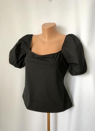 H&m черный топ с пышными рукавами летний квадратный вырез
