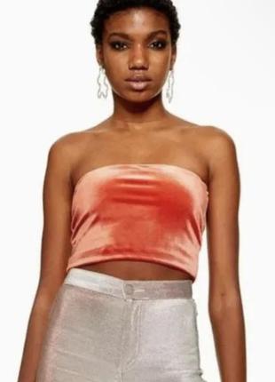 Topshop велюровый бархатный топ бандо оранжевый