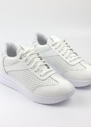 Білі літні кросівки шкіра з перфорацією жіноче взуття великих розмірів 40-44 cosmo shoes dolga y white bs