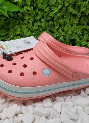 Crocs crocband clog melon ice blue крокс персиковые сабо оригинал с бирюзовой полоской2 фото