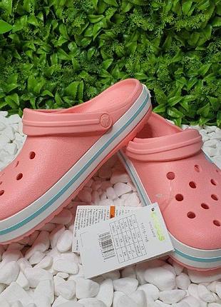 Crocs crocband clog melon ice blue крокс персиковые сабо оригинал с бирюзовой полоской1 фото