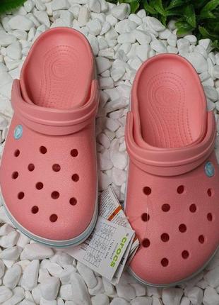 Crocs crocband clog melon ice blue крокс персиковые сабо оригинал с бирюзовой полоской5 фото