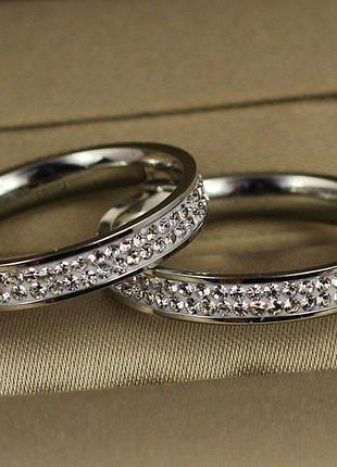 Кільце xuping jewelry дві доріжки по колу з бортиками по краях р 18 сріблясте