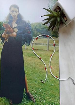 Чокер, чокер з бісеру, чокер вишні, вишеньки, буси, кольє, чокер з бісеру, мінімалістична прикраса, намисто, прикраса на шию