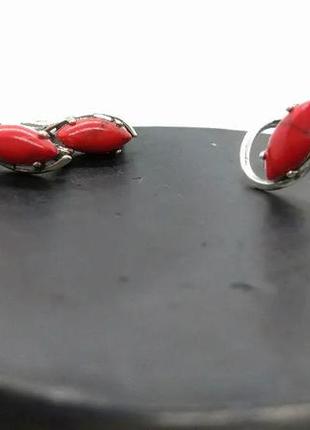 Серебряные серьги 925 пробы с кораллом (серебро,серебро,серьги,кольцо )