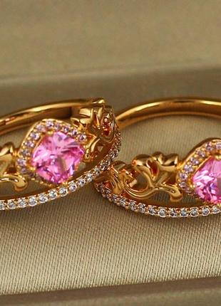 Кольцо xuping jewelry венец с розовым камнем р 16 золотистое2 фото