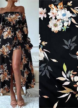 Комбінезон з квітковий принт з розрізом на ніжці сукня міді з довгим рукавом з оголеними відкритими плечима чорна з квітами шортами базовий