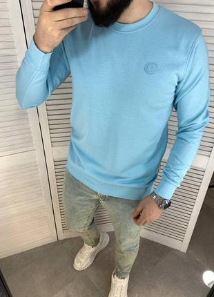 Свитшот мужской с принтом moncler голубой турция / світшот кофта чоловічий монклер блакитний