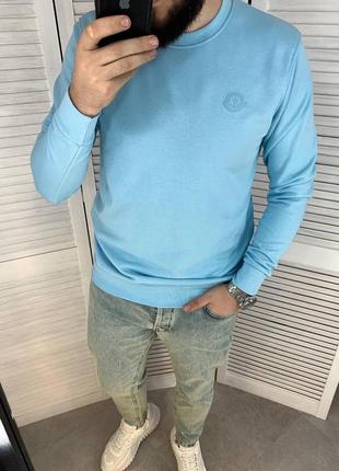 Свитшот мужской с принтом moncler голубой турция / світшот кофта чоловічий монклер блакитний