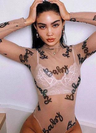 Трендовий прозорий боді  з ефектом тату baby 🔥🖤