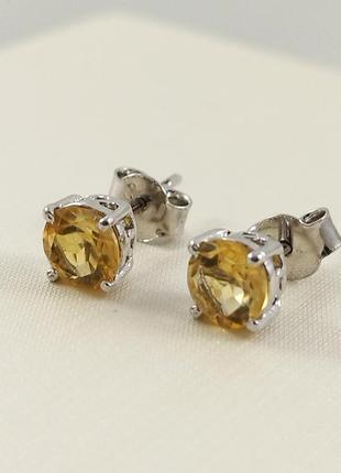 Серьги-пусеты серебряные с цитрином т27-цт