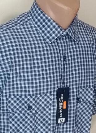 Мужская рубашка с коротким рукавом brossard vk-0059 синяя в клетку классическая 100%...