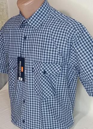 Мужская рубашка с коротким рукавом brossard vk-0059 синяя в клетку классическая 100%...