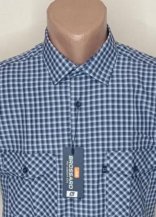 Мужская рубашка с коротким рукавом brossard vk-0059 синяя в клетку классическая 100%...