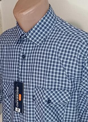 Мужская рубашка с коротким рукавом brossard vk-0059 синяя в клетку классическая 100%...