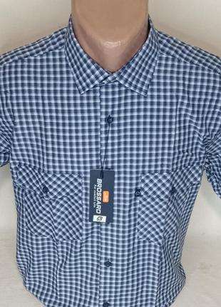 Мужская рубашка с коротким рукавом brossard vk-0059 синяя в клетку классическая 100%...