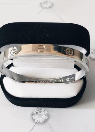 Браслет карт'є love, без каменів, біле золото