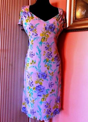 Французское платье "barbara bui" лавандовый-бирюзовый принт цветы