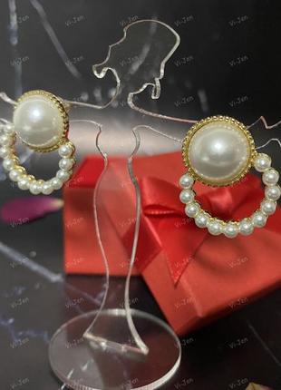 Сережки гвоздики перлина, з великими та малими перлами.7 фото