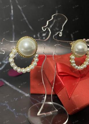 Сережки гвоздики перлина, з великими та малими перлами.5 фото