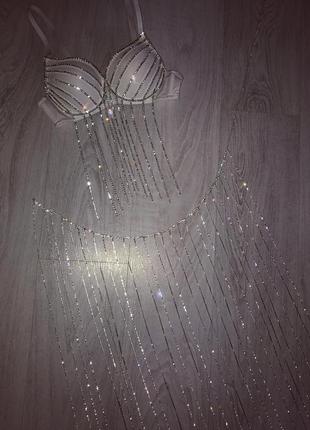 Роскошное люкс украшение макси серебро камни стразы юбка пояс бахрома6 фото