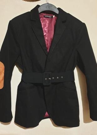 Красивый коттоновый пиджак в мужском стиле с лацканами на локтях2 фото