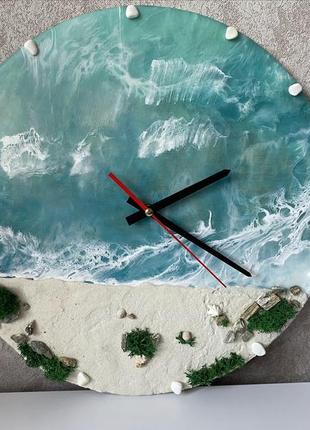 Годинник з епоксидної смоли «incredible ocean» дизайнерський  годинник подарунок1 фото