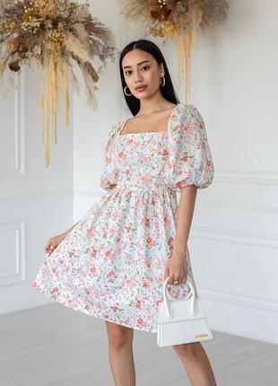 Платье "isabella" белое коралловое цветы