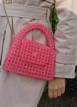 Сумка з намистин, сумка з бусин, сумка кришталева, сумка з кришталевих намистин, рожева сумка, літня сумка