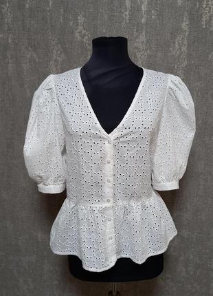 Блуза ,блузка баска прошва 100% бавовна  біла ,якісна,нова.