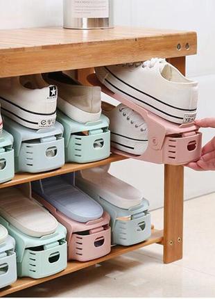 Двойная подставка для обуви shoe rack розовая3 фото