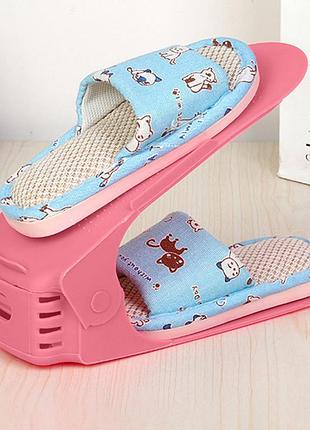 Двойная подставка для обуви shoe rack розовая4 фото